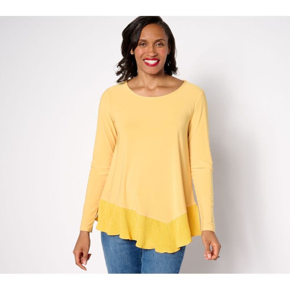 Women Control Women's Top Sz S Como Jersey Mix Media Asymmetric Yellow